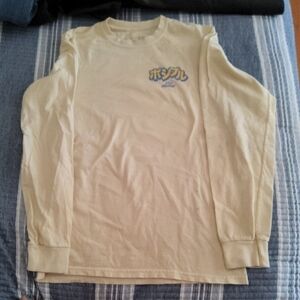 Pale Yellow Long Sleeve Graphic Tee with Small Chest Logo